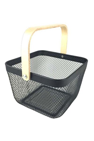 Generic Painted Storage Basket with Handle Black/Beige 25x25x17cm