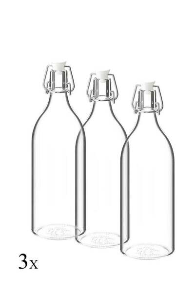Generic مجموعة من 3 زجاجات شفافة مع سدادة سعة 1 لتر
