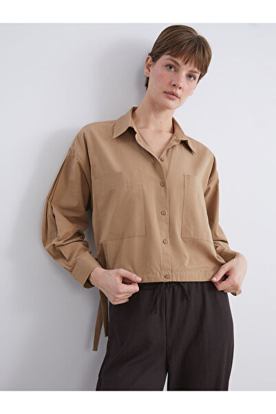 LC Waikiki Beige Oversize Poplin Women's Shirt