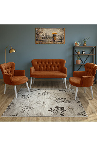 Azra Mobilya Bakır Babyface Kumaş Çay Seti Koltuk Takımı – 2 Berjer + 1 İkili...