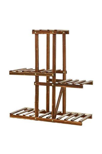 East Lady حامل أصيص زهور خشبي مكون من 4 طبقات، بني، 60×25×70 سم