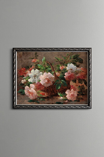 epiqart A Basket Full of Roses - Vintage Patterned Frame