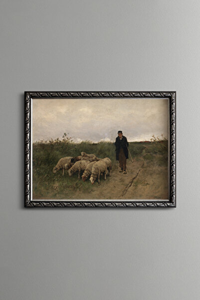 epiqart Shepherd and Sheep - Vintage Patterned Frame