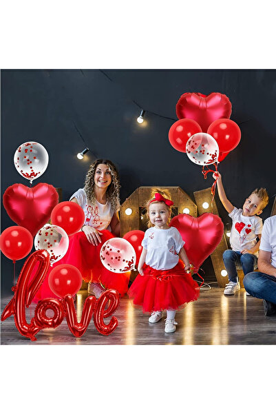 Nothers Set of 13 Valentine's Day balloons, latex/foil, red/white