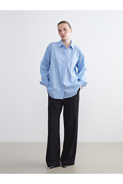 LC Waikiki Çizgili Oversize Poplin Kadın Gömlek