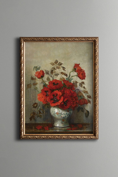 epiqart Vazoda Gelincikler - Vintage Desenli Çerçeve