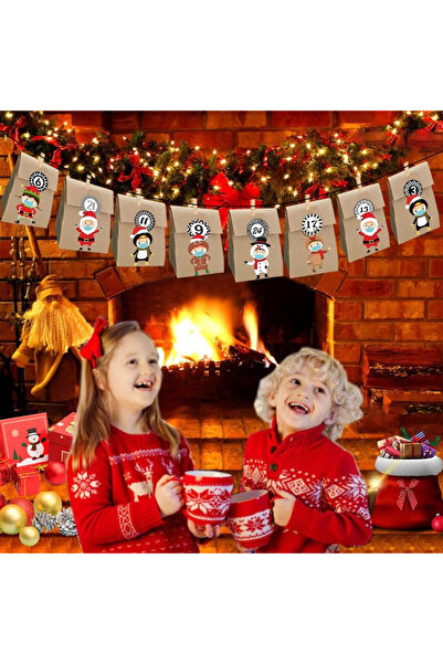 XINCHEN Set calendar de Advent de Crăciun, hârtie/lemn, multicolor, 96 piese