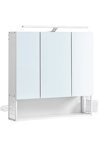 VASAGLE Dulap de baie montat pe perete, 3 uși cu oglindă, compartiment deschis, 15x70x70cm, alb