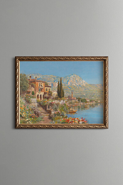 epiqart Riva Landscape on the Garda Lake - Vintage Patterned Frame