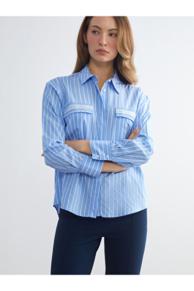 LC Waikiki Blue Striped Poplin Women's Shirt