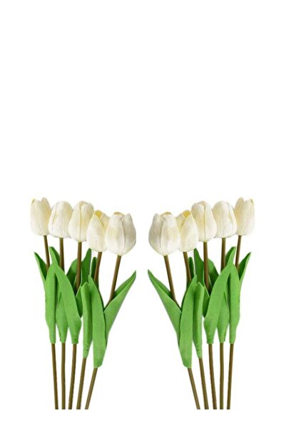 DRAMA HOME 10 قطع من زهور التوليب الاصطناعية باللونين الأبيض والأخضر