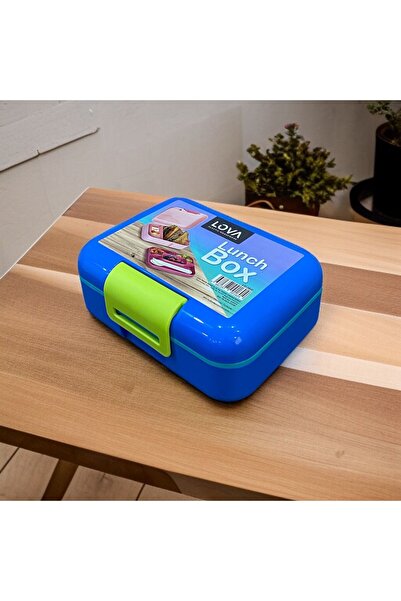 SANALTİCARETİM Two-Tier Blue Color Children's Lunch Box with Fork, Knife and Spoon Set