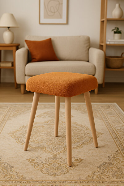 Bounteous Kare Model Tedy Kumaş Turuncu Renk Puf Tabure