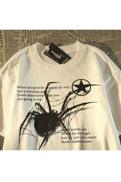 KOZİA OUTDOORS spider aesthetic detail oversize unisex basic bisiklet yaka tişört
