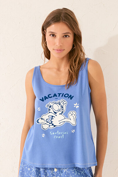 Women Secret vacation baskılı U yaka şortlu mavi pijama takımı