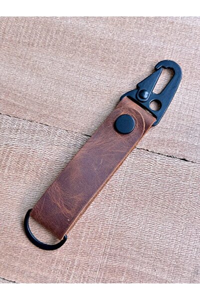 Fil Deri Истински кожен ключодържател с карабина в цвят черно