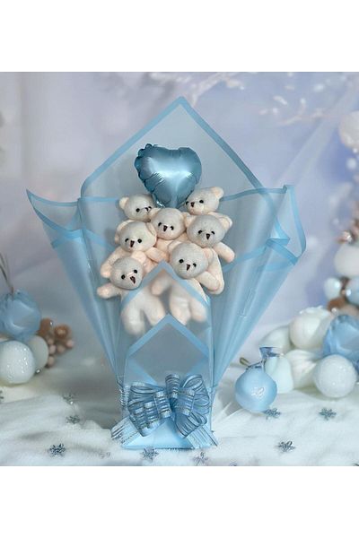 Sole Plush Bear 90 cm Birthday Gift Set Blue Bouquet with Teddy Bear and Balloon Heart for Special Occasion