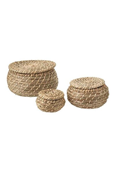 Generic 3-Piece Basket With Lid Beige 20x10cm