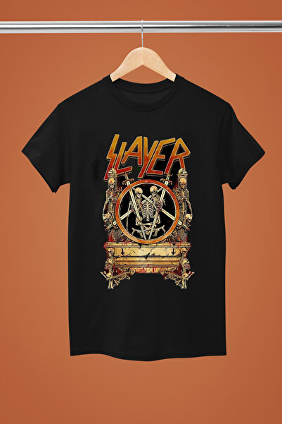 MAGORS تيشيرت SLAYER THE ROCK BAND مطبوع من القطن بأكمام قصيرة وقصة عادية