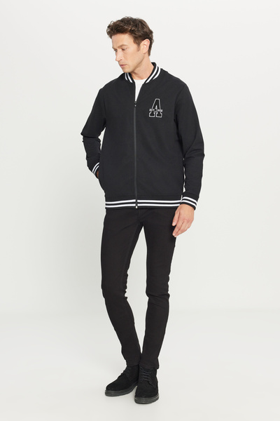 AC&Co / Altınyıldız Classics Men's Black Standard Fit Regular Cut Zippered College Collar Side Pocket Sweatshirt