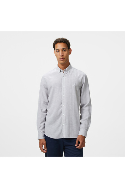 Nautica Erkek Gri Classic Fit Çizgili Gömlek