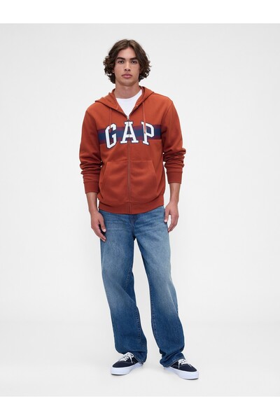 GAP Erkek Kırmızı Relaxed Logo Fermuarlı Sweatshirt
