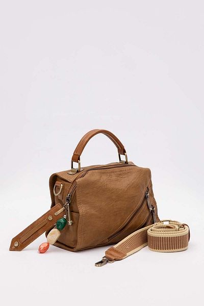 Levidor Brown Cross Zipper Detailed Backpack