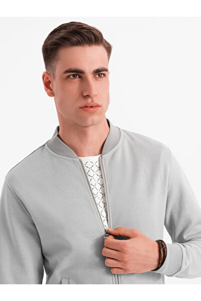 OMBRE Herren-Bomberjacke aus Piqué-Strick - grau V4 OM-SSZP-0238