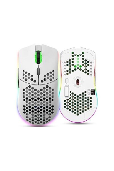 valkyrie Kablosuz Petek Tasarım Şarjlı Gaming Mouse – RGB Aydınlatmalı 3200 DPI Ultra Hafif Beyaz