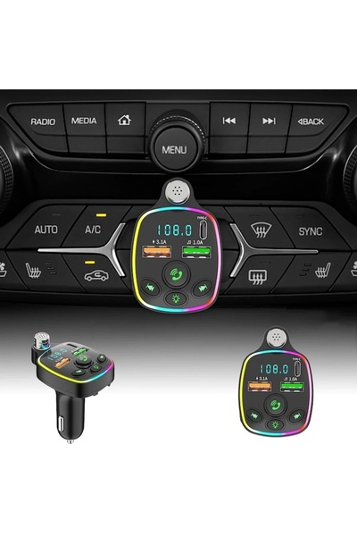 FOXMAG24 Car FM Modulator, Charger Type-C/USB 3.1A, microSD, Handsfree Mic, Bluetooth, LED, Voltage Display