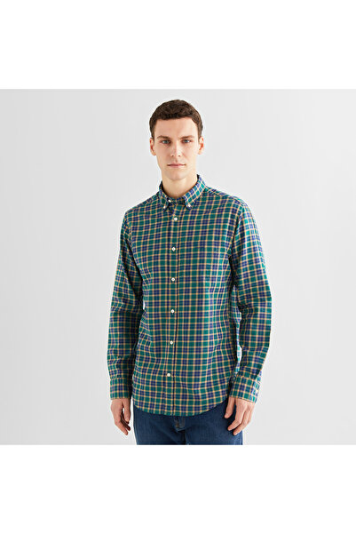Gant Erkek Yeşil Regular Fit Düğmeli Yaka Kareli Gömlek