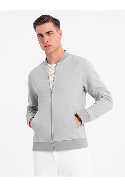 OMBRE Herren-Bomberjacke aus Piqué-Strick - grau V4 OM-SSZP-0238