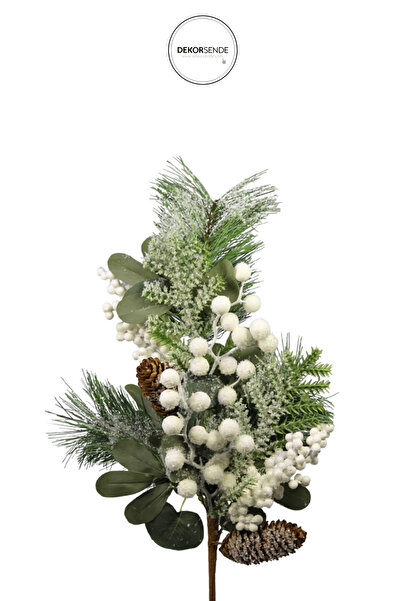 Dekorsende Christmas Ornament Berry Branch with Cones White 35 cm