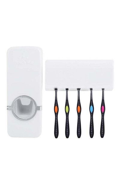 Generic Automatic Toothpaste Dispenser And Toothbrush Holder Set White