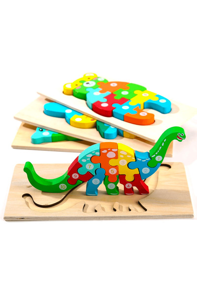 Elindor Set de puzzle-uri educative din lemn pentru copii de 2+ ani, 4 animal...