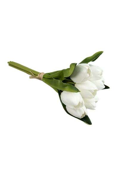 MASTON باقة زهور توليب اصطناعية باللون الأبيض/الأخضر 30 × 7 سم