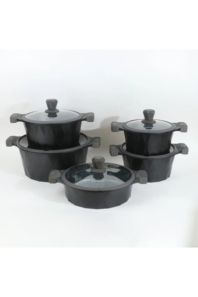 rexa Granite cookware set with a distinctive design, black color - 10 pieces - 2SS1-A01-015
