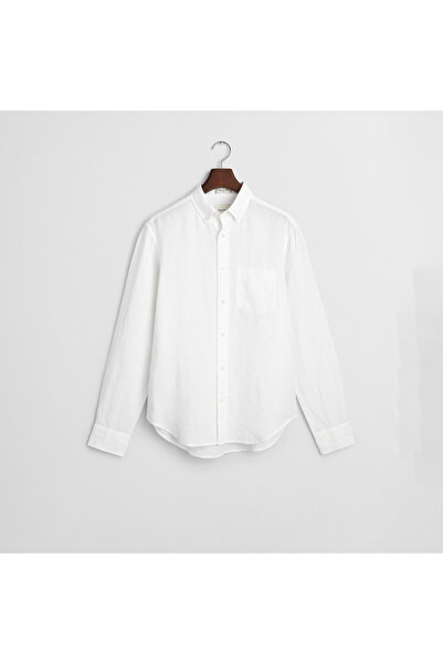 Gant Erkek Beyaz Regular Fit Düğmeli Yaka Keten Gömlek
