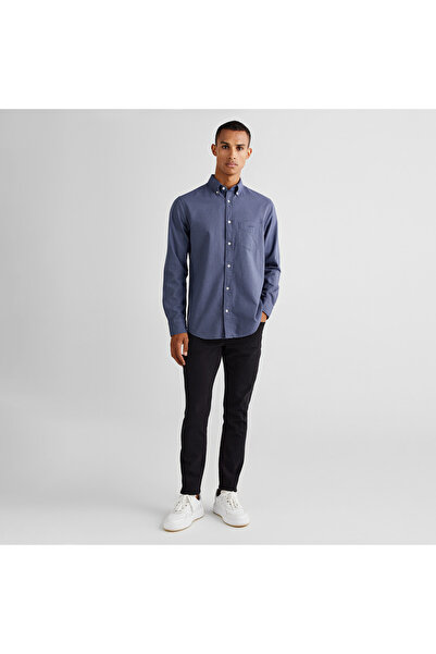 Gant Erkek Lacivert Regular Fit Düğmeli Yaka Kareli Gömlek