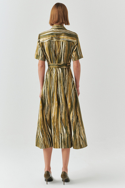 Exquise Patterned Short Sleeve Regular Midi Dress with Waist Belt