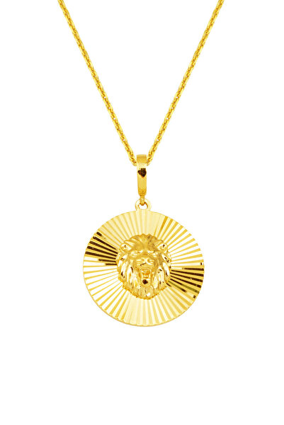 Bilezikci Aslan Başı Madalyon Kolye 14 Ayar Altın