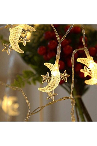 Generic سلسلة أضواء خرافية على شكل قمر ونجمة، مكونة من 20 مصباحًا، باللون الأ...