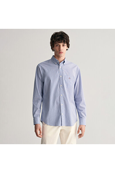 Gant Erkek Mavi Regular Fit Çizgili Düğmeli Yaka Gömlek