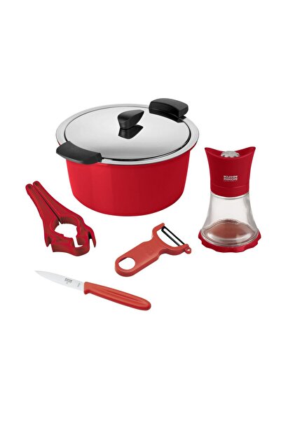 Kuhn Rikon Set de oale cu capac și accesorii, oțel inoxidabil, 6 piese, Kuhn Rikon, Set pentru începători, roșu