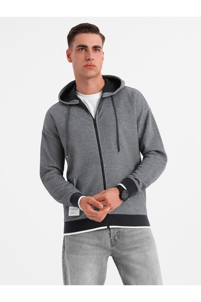 OMBRE Weich strukturiertes Herren-Kapuzensweatshirt - schwarz V1 OM-SSZP-0191