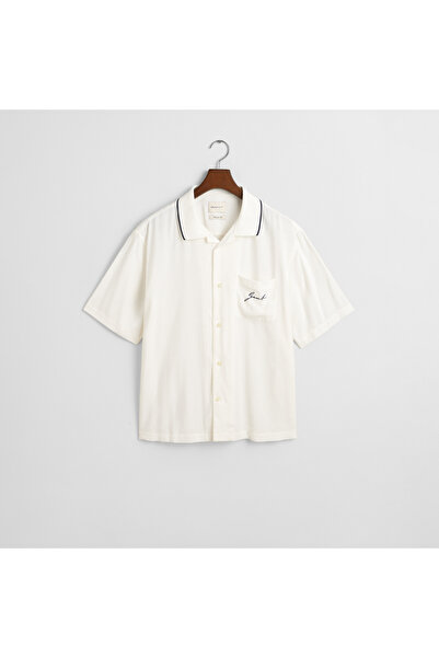 Gant Erkek Krem Relaxed Fit Klasik Yaka Logolu Gömlek