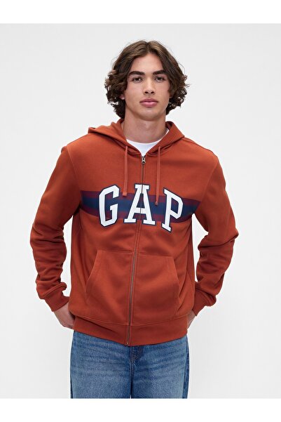 GAP Erkek Kırmızı Relaxed Logo Fermuarlı Sweatshirt