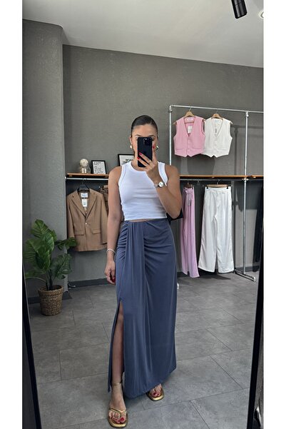 YOUR NAME Büzgülü Yırtmaçlı Modal Kumaş Etek