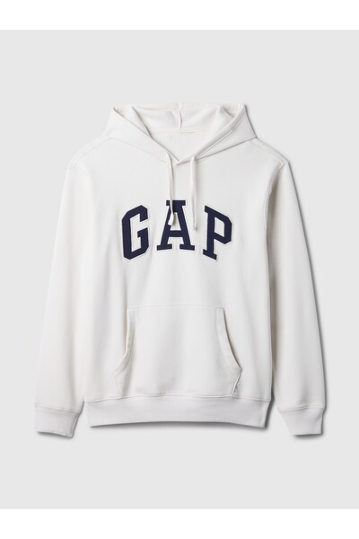 GAP Erkek Beyaz Logo Relaxed Fleece Sweatshirt