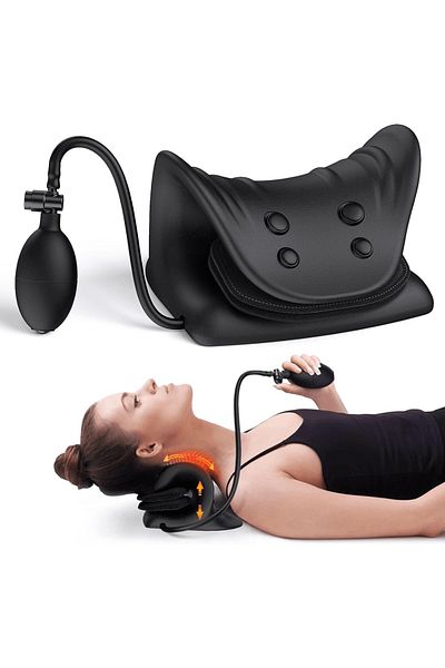 Elindor Neck and Shoulder Relaxation Pillow, Adjustable with Air Cushion, Massage and Cervical, Black